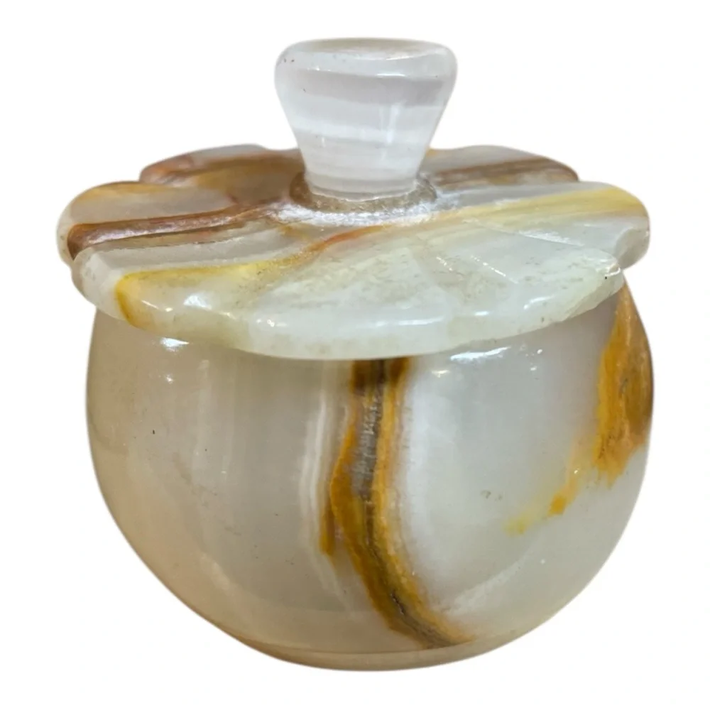 Vintage Mini Onyx Marble Trinket Box with Lid | Small Stone Jewelry Keepsake Jar
